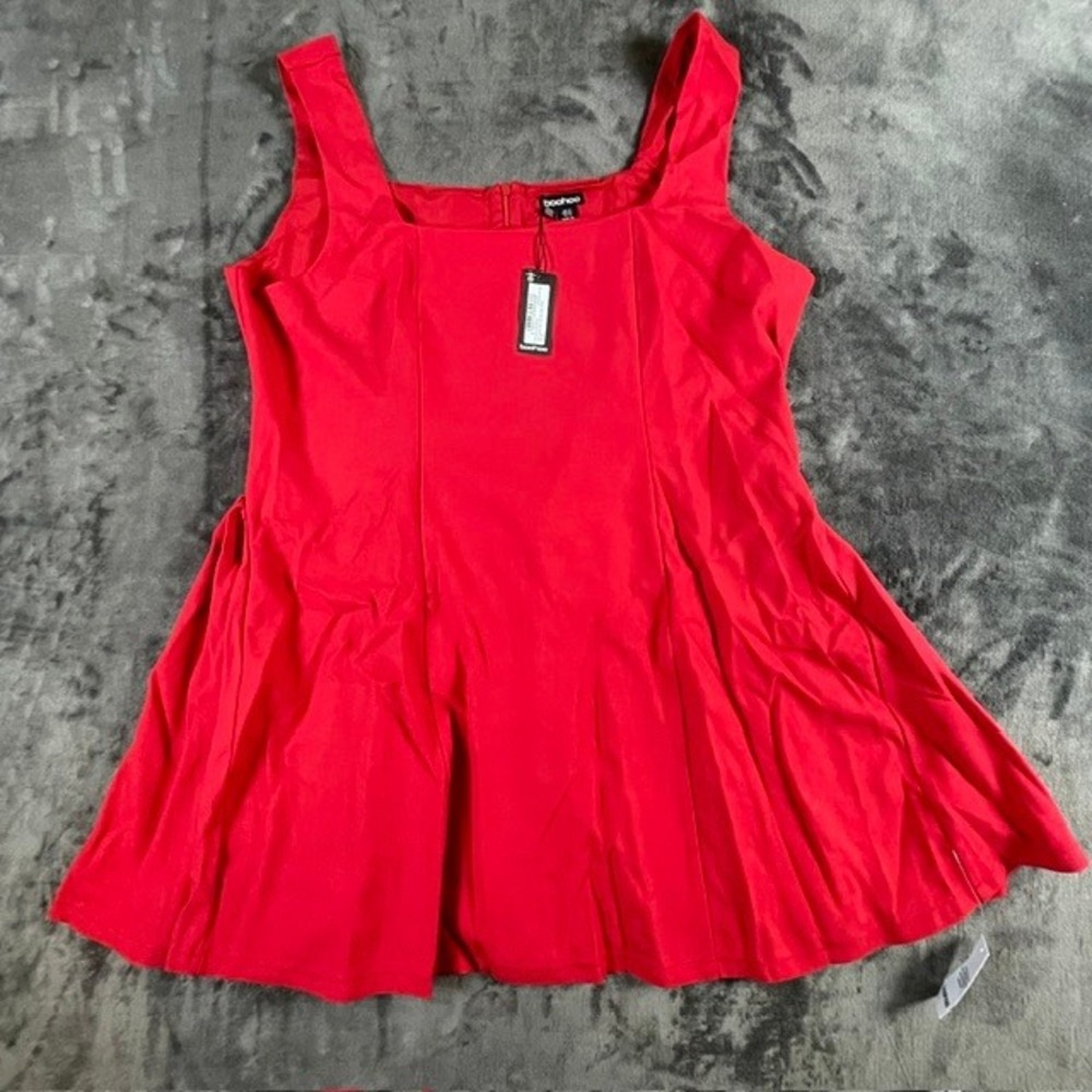 Boohoo Plus Square Neck Full Skirt Mini Dress Red Size 18 NWT